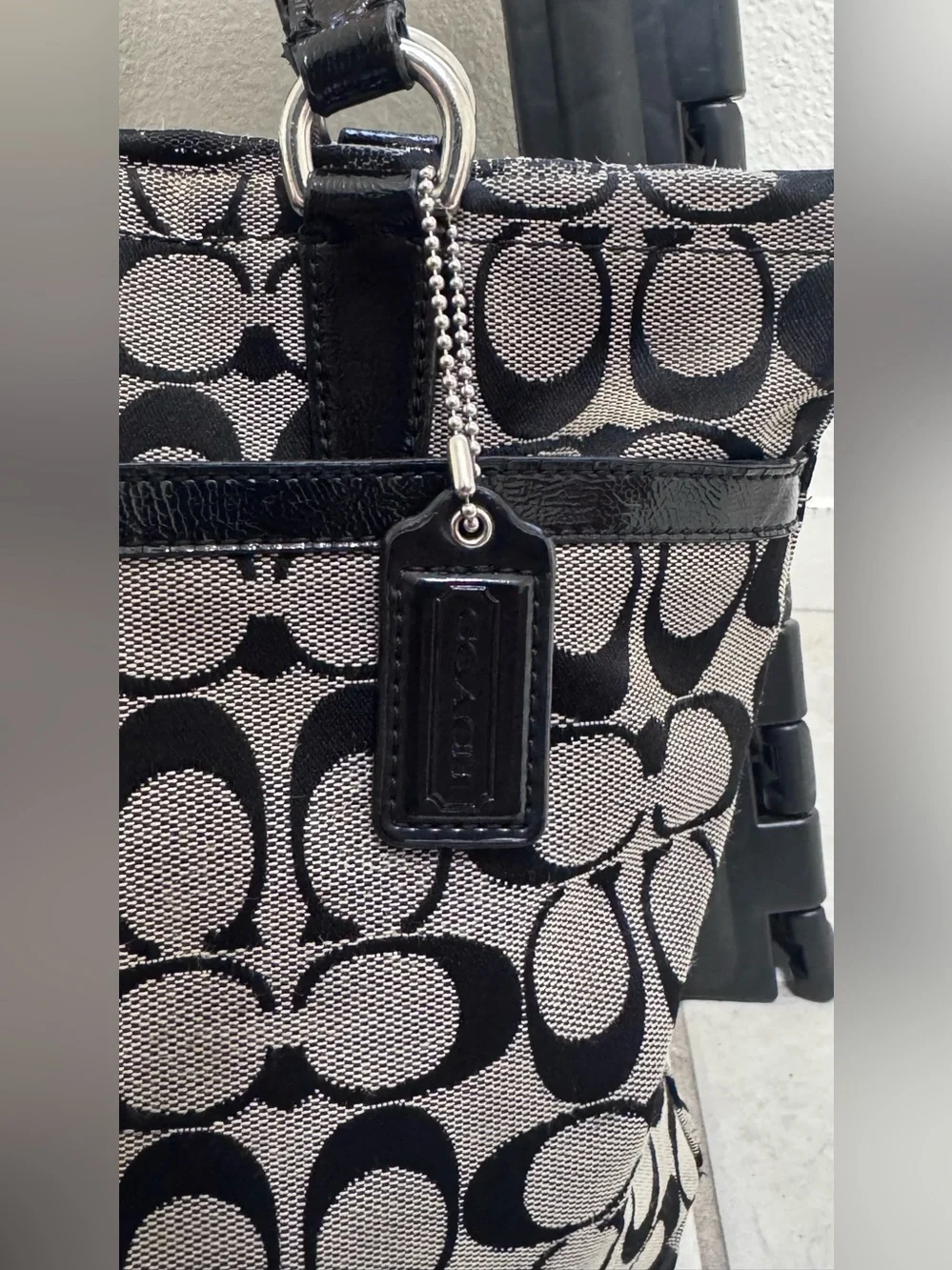 Coach Black and Beige Signature Canvas Shoulder Bag